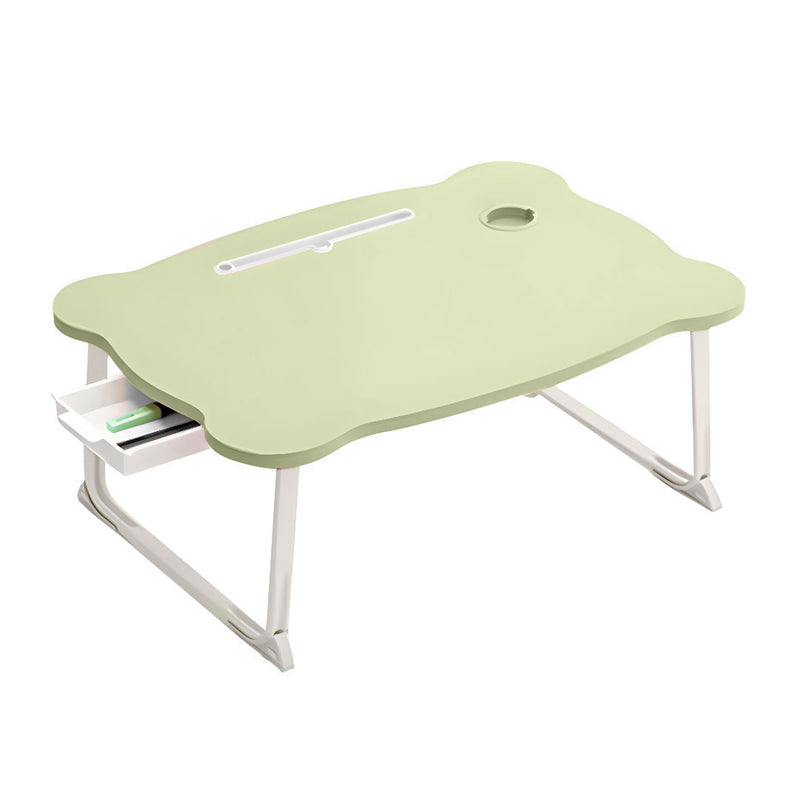 Portable Bed Table 60x48x28cm Particleboard Foldable Drawer Cup Holder Green