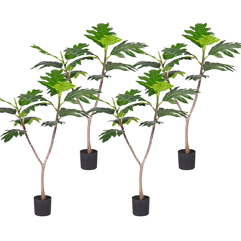 4X 90cm Artificial Polyethylene Philodendron Tree Split Leaf Green With Pot