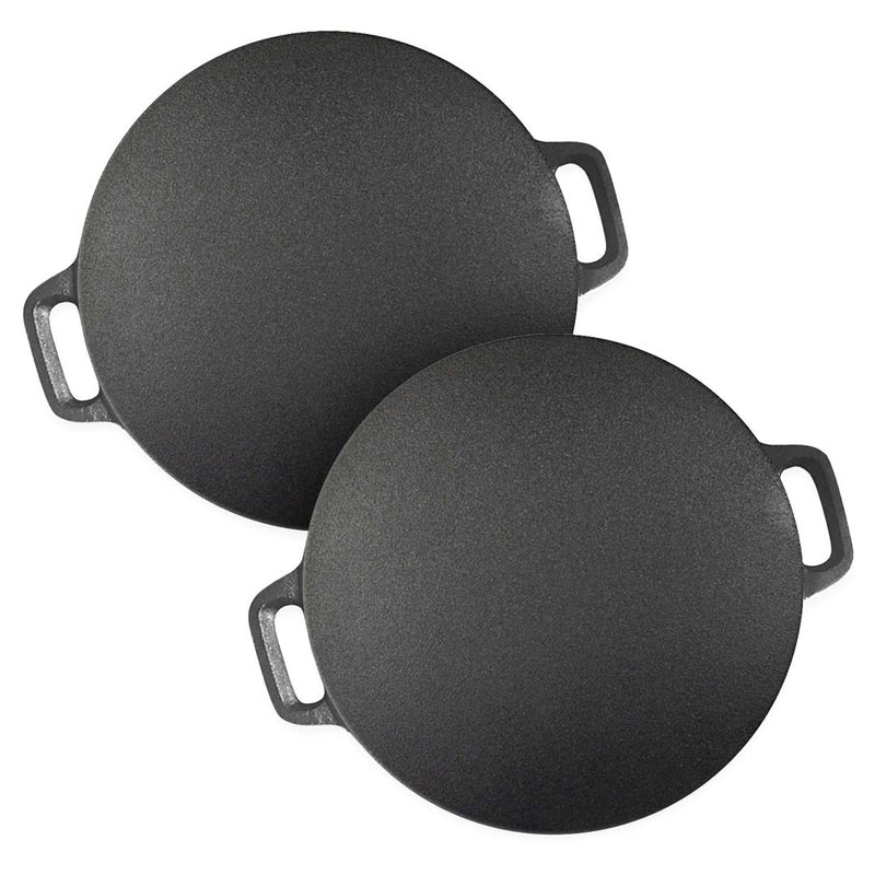 2X Cast Iron Crepe Pan 34cm Non-Stick Baking Pancake Pizza Griddle Black