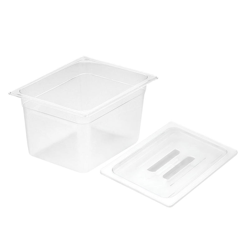 200mm Clear GN Food Tray Polycarbonate Storage Pan with Lid Dishwasher Safe
