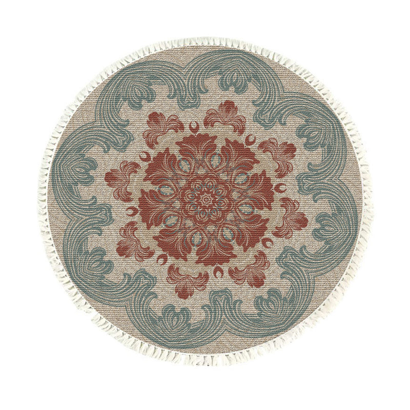 Mandala Boho Round Area Rug Polyester 90cm Anti Slip Multicolor