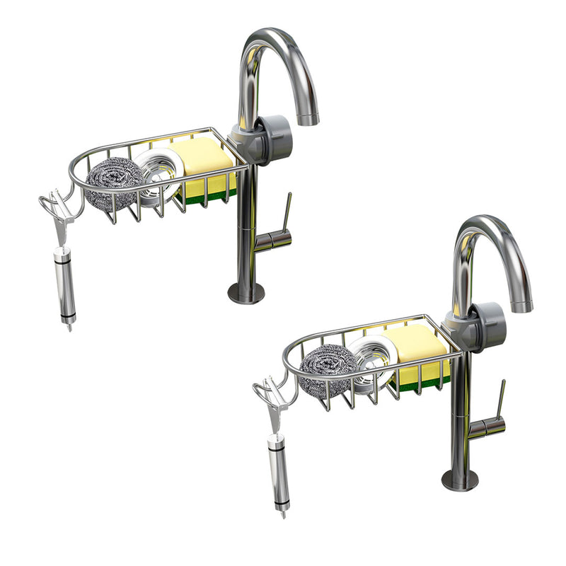 2X Aluminum Kitchen Sink Faucet Caddy Rack Silver 28.5x12x8cm Rust Proof