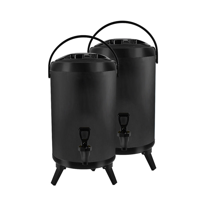 2X 8L Stainless Steel Insulated Milk Tea Beverage Dispenser With Faucet Black