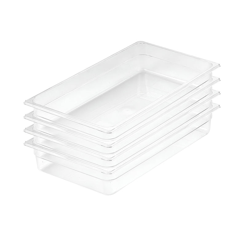 Gastronorm GN Pan 100mm Clear Polycarbonate Food Tray Set of 4