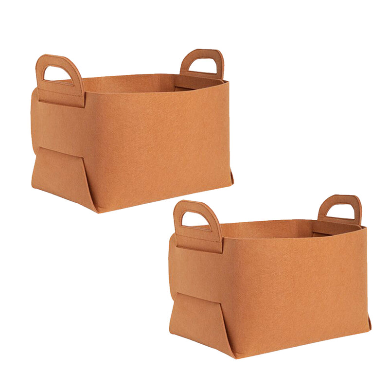 2X Large Coffee Felt Foldable Storage Bag with Handles for Home Office Use