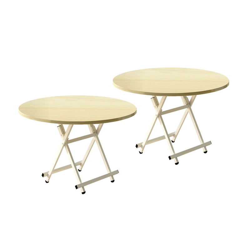 2X Maple Grain Round Dining Table Mdf Top Aluminum Legs 60cm Space Saving