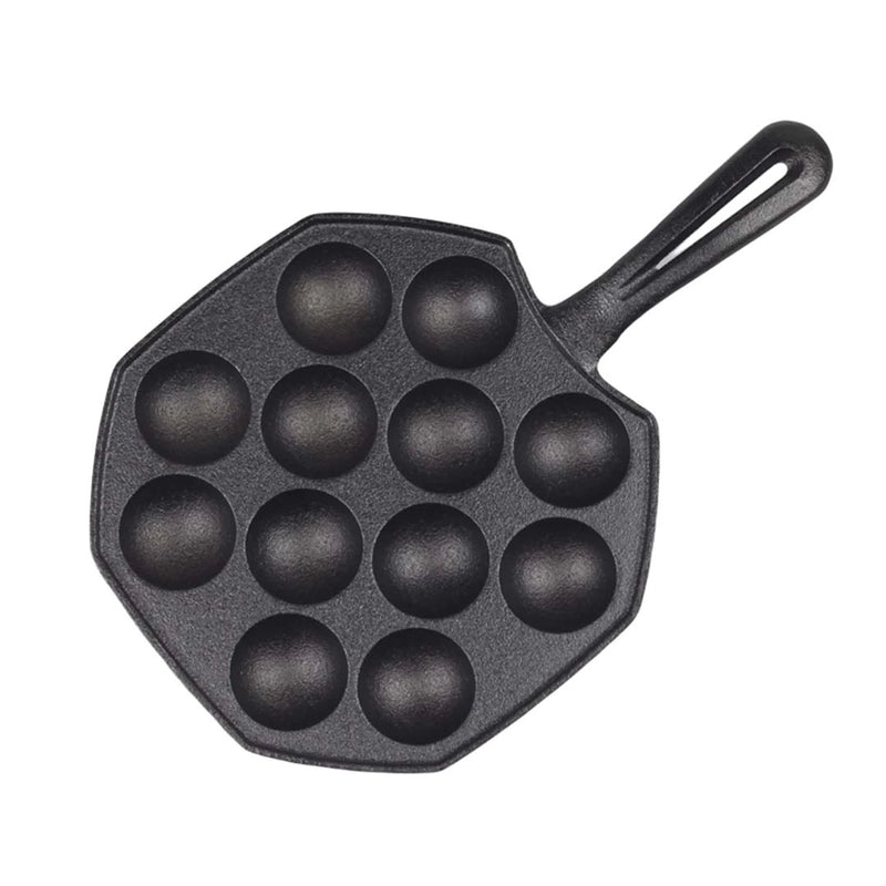 18CM Cast Iron Takoyaki Pan 12 Hole Grill Mold Non-Stick Stovetop Skillet