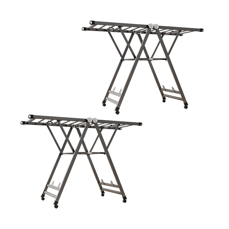 2X Aluminum Alloy 1.6m Clothes Drying Rack Foldable Space-Saving Dark Grey