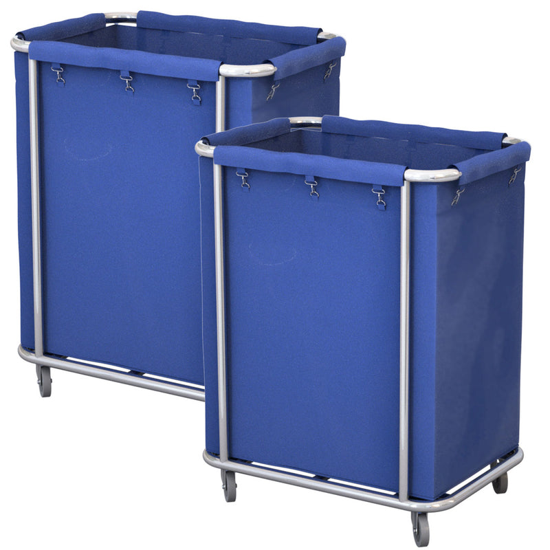 2X Stainless Steel Square Linen Laundry Trolley Cart With Wheels Blue