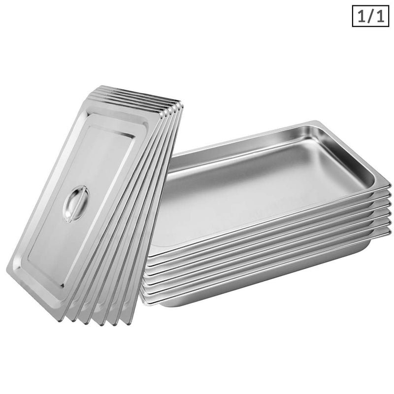 6X Gastronorm Full Size 1/1 Pan Stainless Steel 53x32.5x4cm With Lid