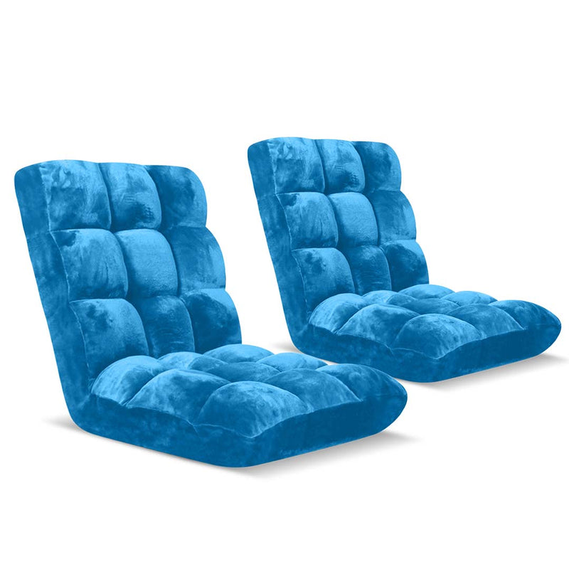2X Floor Recliner Folding Lounge Sofa Futon Chair Adjustable Cushion Blue