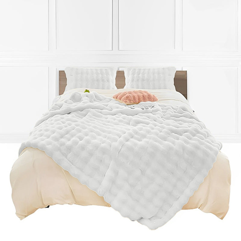 160X200cm Double Layer Rabbit Fur Throw Blanket Polyester White Plush