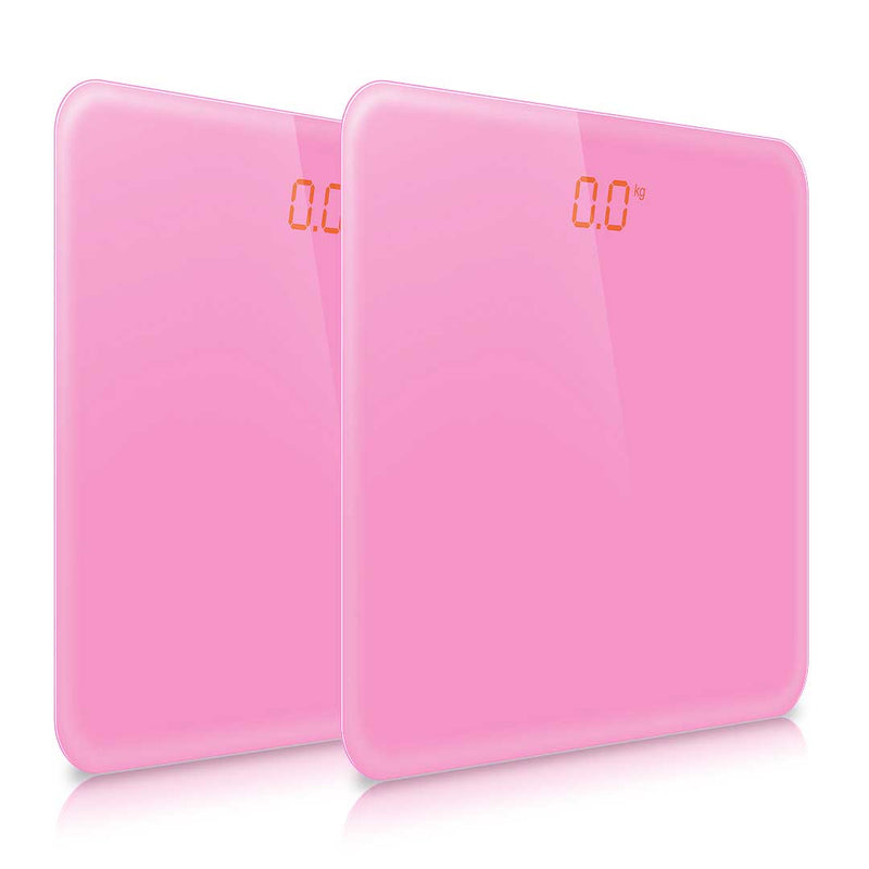 2X Digital Glass Bathroom Scale 180kg Capacity Lcd Red Light Pink Non Slip