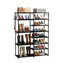 12 Shelf Shoe Storage Rack Organizer Black Space Saving with Side Hooks
