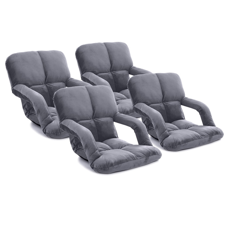 4X Foldable Grey Floor Lounge Chair Adjustable Recliner with Armrest Flannel