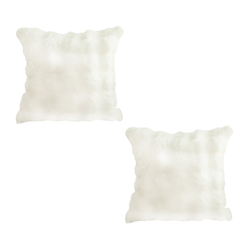 2X 50cm White Faux Rabbit Fur Pillow Luxurious Soft Square Cushion Decor
