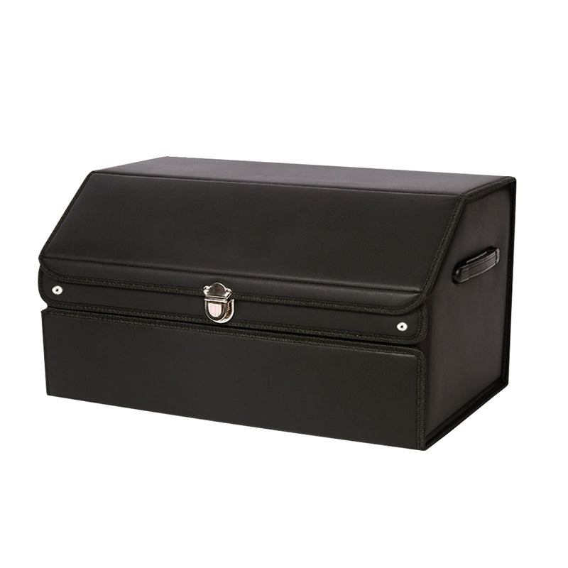 60cm Leather Car Boot Organizer Black Collapsible Foldable Storage Box with Lock