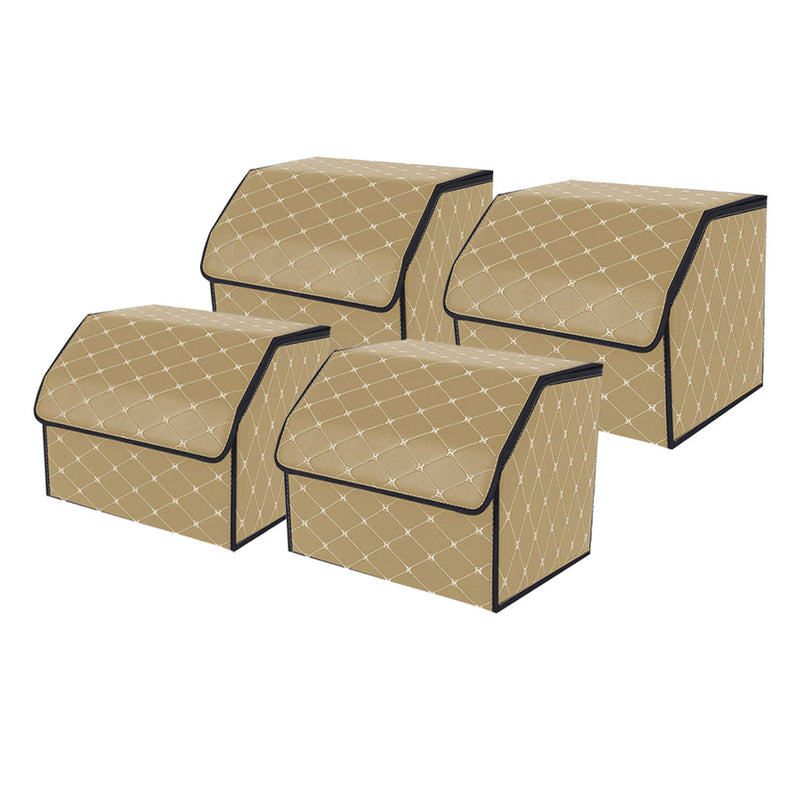 4X Leather Car Boot Organizer Box 30x30x30cm Foldable 10Kg Capacity Beige Gold