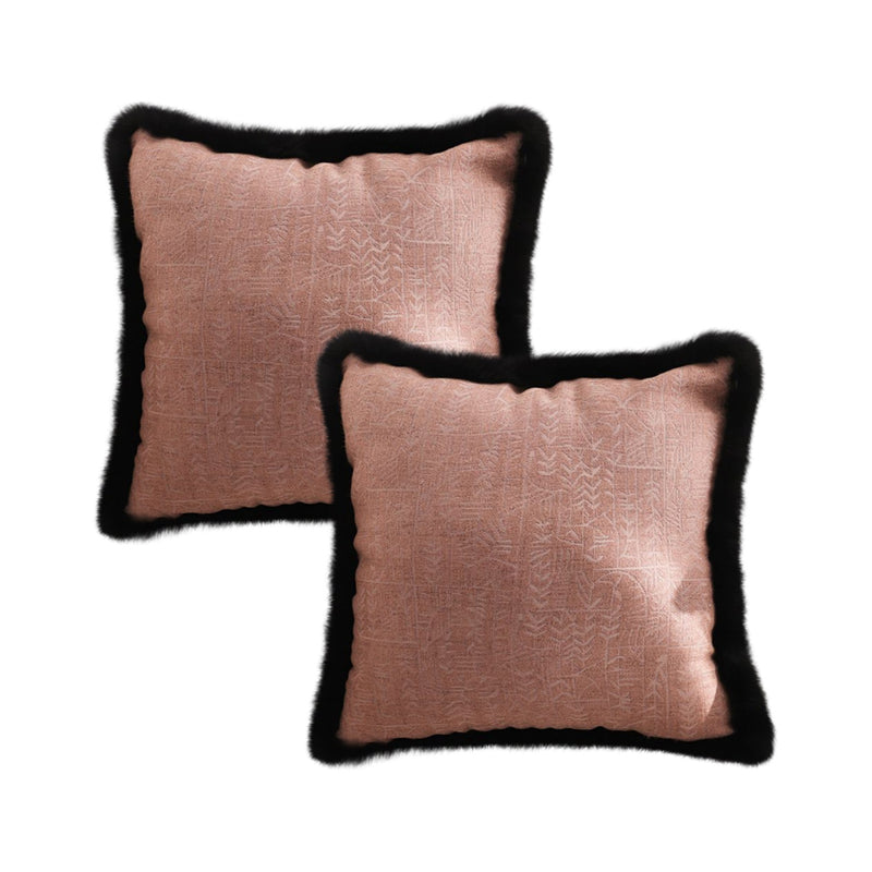 2X Square Velvet Throw Pillow 45x45cm Plush Embroidered Rose Pink