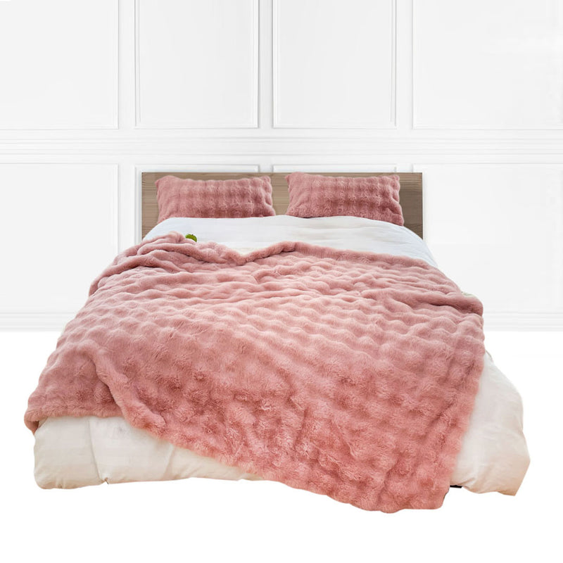 Plush Fur Polyester Throw Blanket 200x230cm Pink Machine Washable