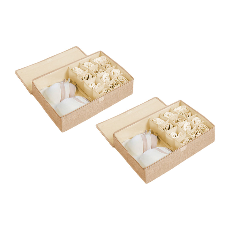 2X Beige Foldable Flip Top Underwear Storage Box 44cmx29cmx13cm Polypropylene
