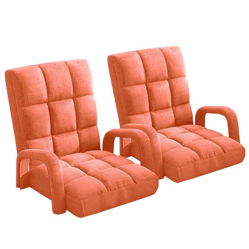 2X Foldable Floor Recliner Chair Linen 135 x 58 x 20cm Adjustable Armrest Orange