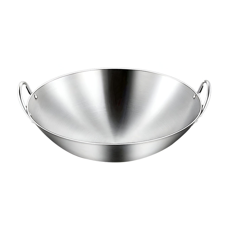 Stainless Steel Wok 43cm With Wood Handles Perfect For Home And Commercial Use