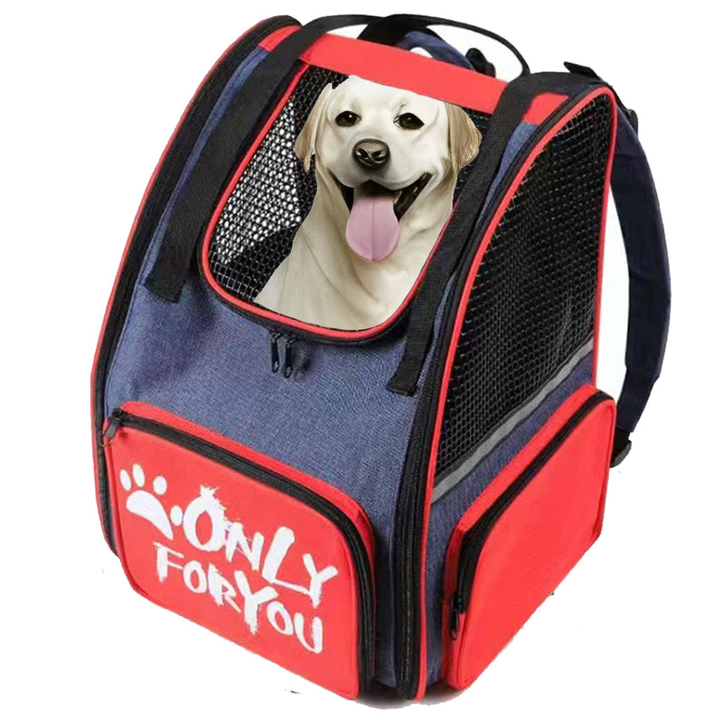 Red Pet Carrier Backpack Oxford Cloth Breathable Mesh Safety Travel Bag