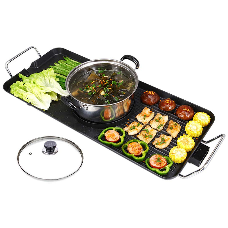Electric 2 In 1 Hot Pot And Grill Non Stick Dual Surface 2900W 220mm Black
