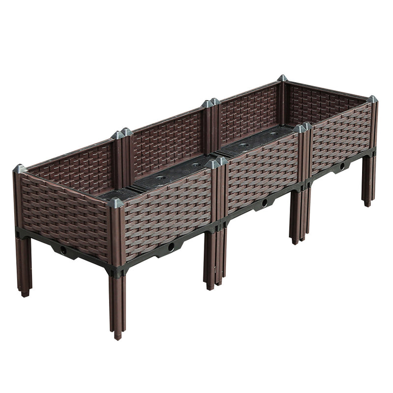 120cm Raised Planter Box Self-Watering Outdoor Rectangular Garden Bed Brown