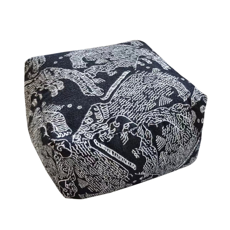 Squared Pouffe Velvet Cotton Blend 55x55x30cm Black Seat Cushion Footstool