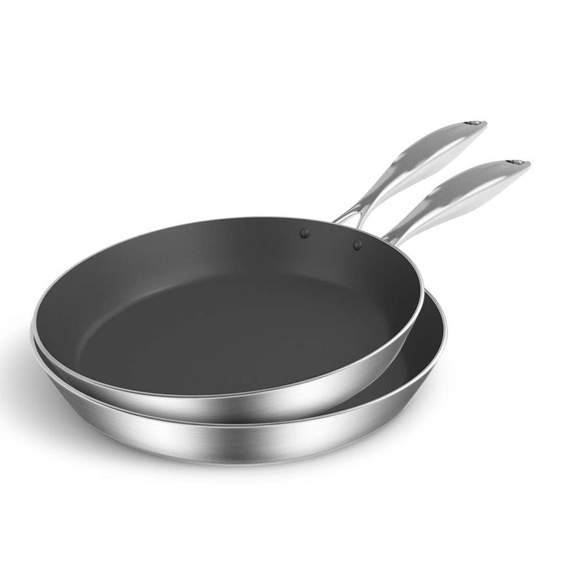 Stainless Steel Fry Pan 2 Pack 26cm 30cm Induction Compatible Non Stick Interior