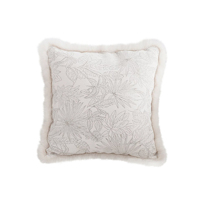 Velvet Throw Pillow Cover 45x45cm 15cm Thick Jacquard Peony Floral Off White