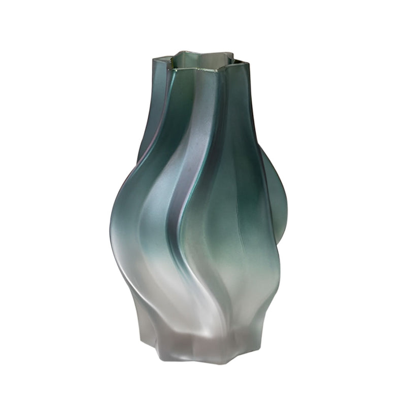 27cm Hand Blown Glass Vase Bubble Texture Tall Slender Blue Home Decor