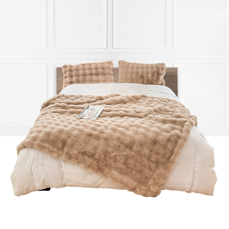 Polyester Faux Fur Throw Blanket 200x230cm Super Soft Fluffy Light Camel