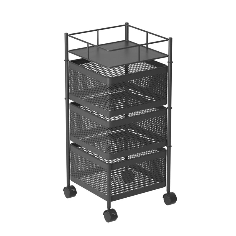 3 Tier Carbon Steel Rotating Kitchen Cart 29x28x65cm Black With Locking Wheels