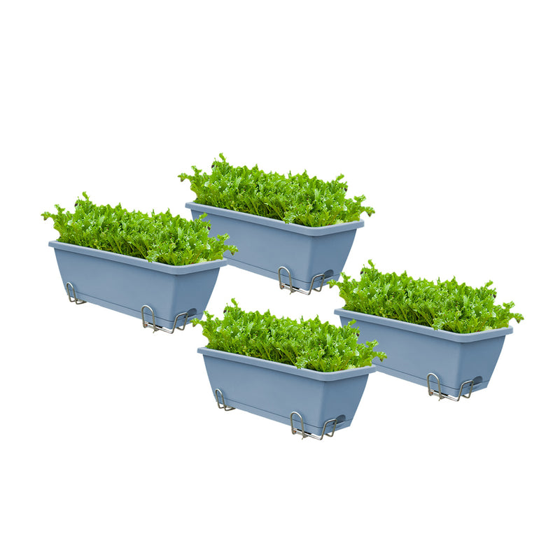 Blue 49.5cm Rectangular Planter Set of 4 Plastic With Holder For Balcony Garden