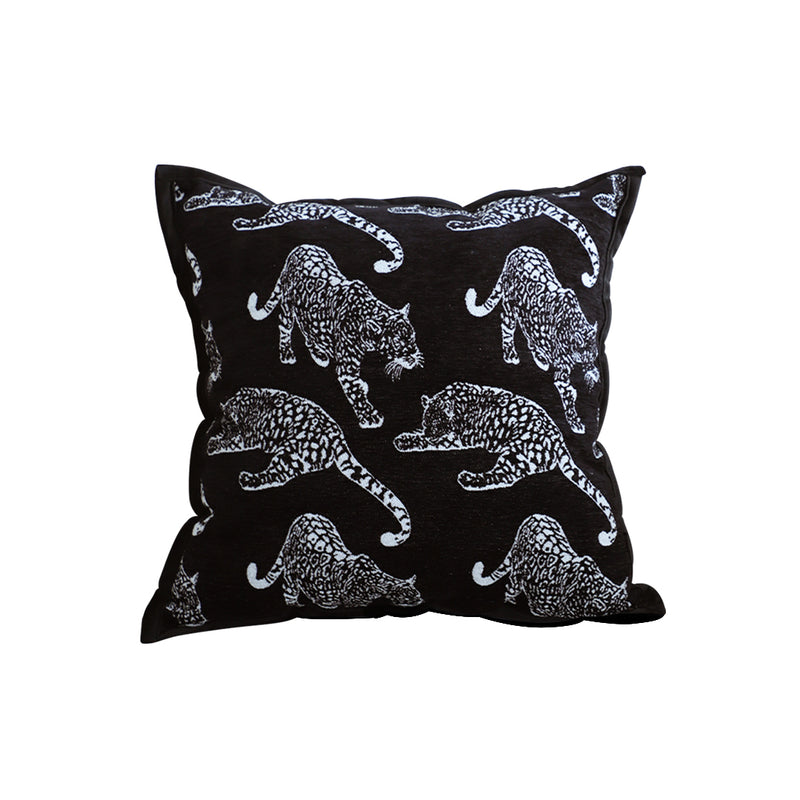 Throw Pillow Polyester Teddy Fleece 45X45X14Cm Square Black Leopard Design
