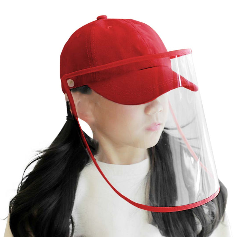 Kids Protective Hat With Tpu Full Face Hd Shield Cotton Baseball Cap Red