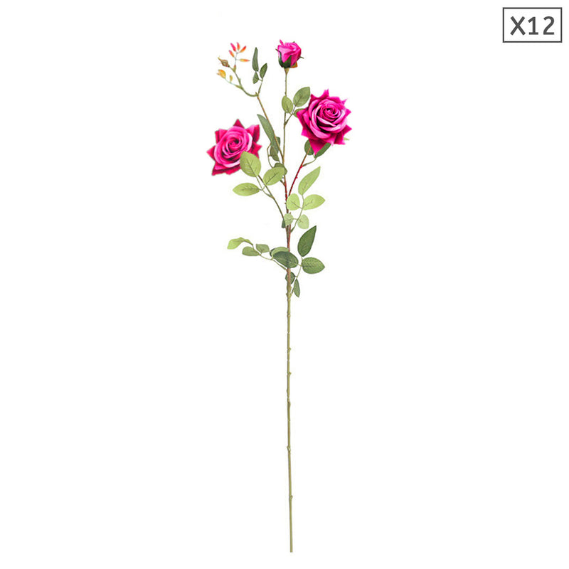 12pcs Artificial Silk Rose Bouquet 85cm Real Touch Dark Pink Table Decor