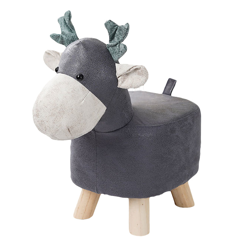 Grey Children Bench Deer Character Ottoman PU Pine Soft Stool Home Decor
