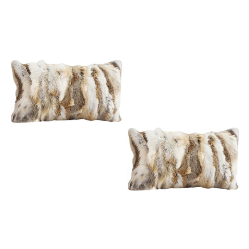 2X 30x50x14cm Rabbit Fur Fleece Lumbar Throw Pillow Coffee Plush