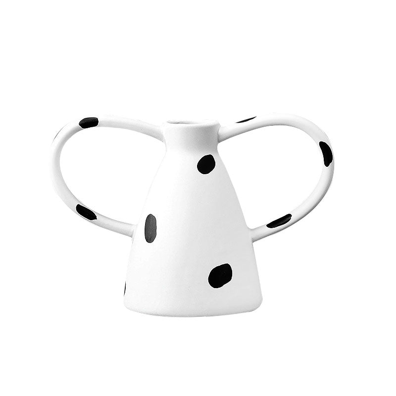 Ornament Vase Ceramic 23.5x11x15cm Polka Dot Handcrafted White