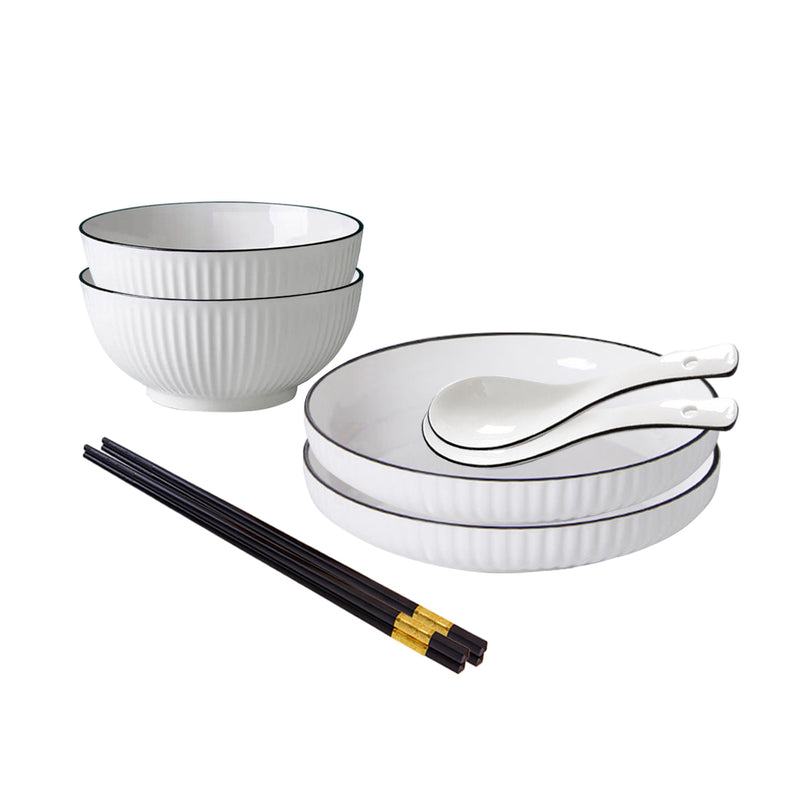 White Ceramic Japanese Style Dinnerware Set of 4 4.5 Inch Bowls 7 Inch Plates