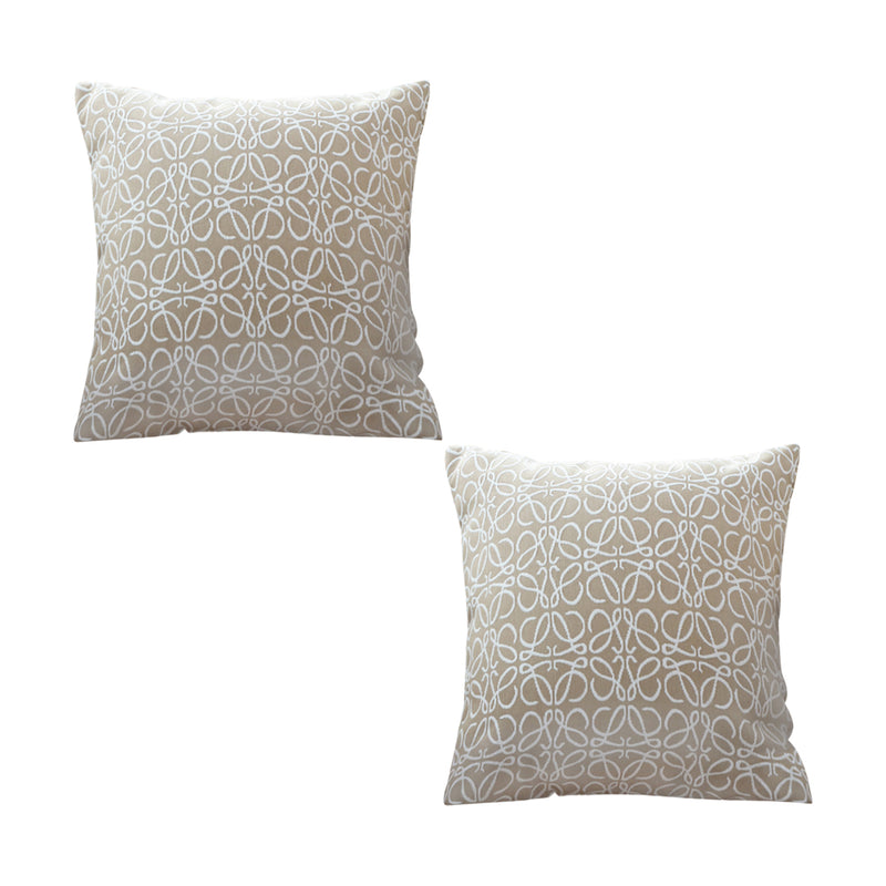2X Throw Pillow Polyester Cotton 50x50x18cm Geometric Pattern White And Beige