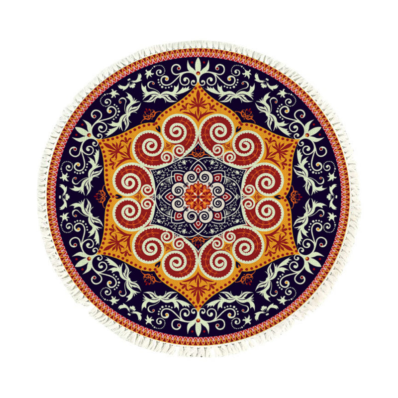 90cm Round Mandala Print Polyester Area Rug Anti Slip Backing Home Decor