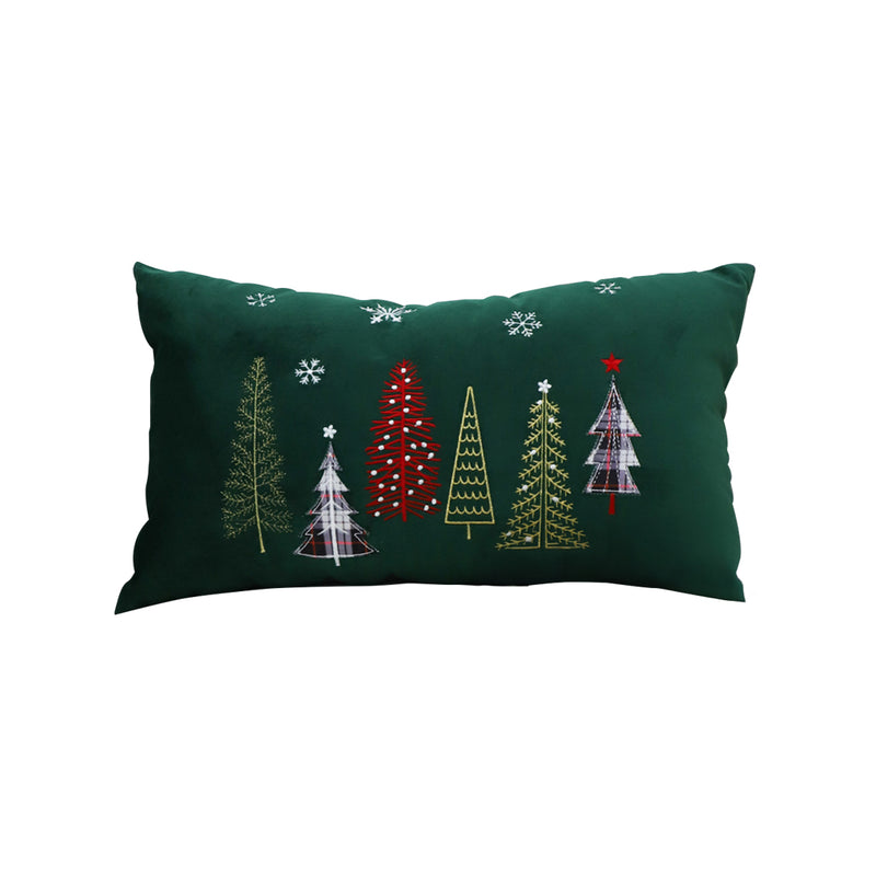 30x50x14cm Throw Pillow Green Embroidered Christmas Forest Lumbar Polyester