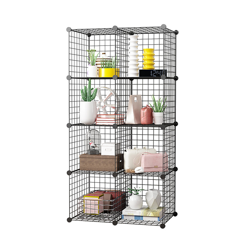 8 Cube Storage Organizer Iron Wire Mesh Abs 75x37x146cm Black Foldable Modular