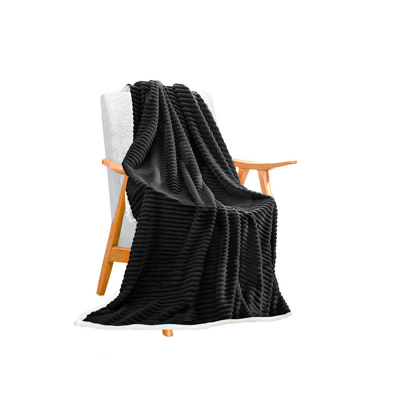 Black Thick Flannel Polyester Throw Blanket 200x220cm Double Sided