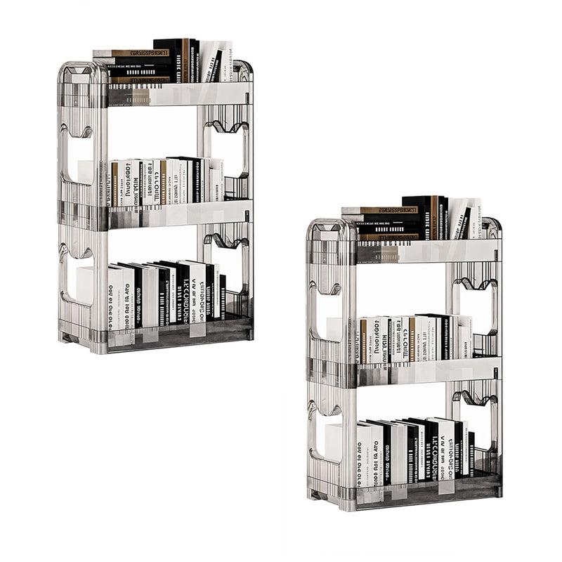 2X Clear 3 Tier Bookshelf Cosmetic Organizer Rack Storage 38x24x62cm With Wheels